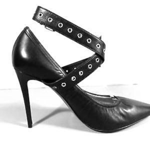 Valentino Black Grommets Studded Ankle Wrap Pumps